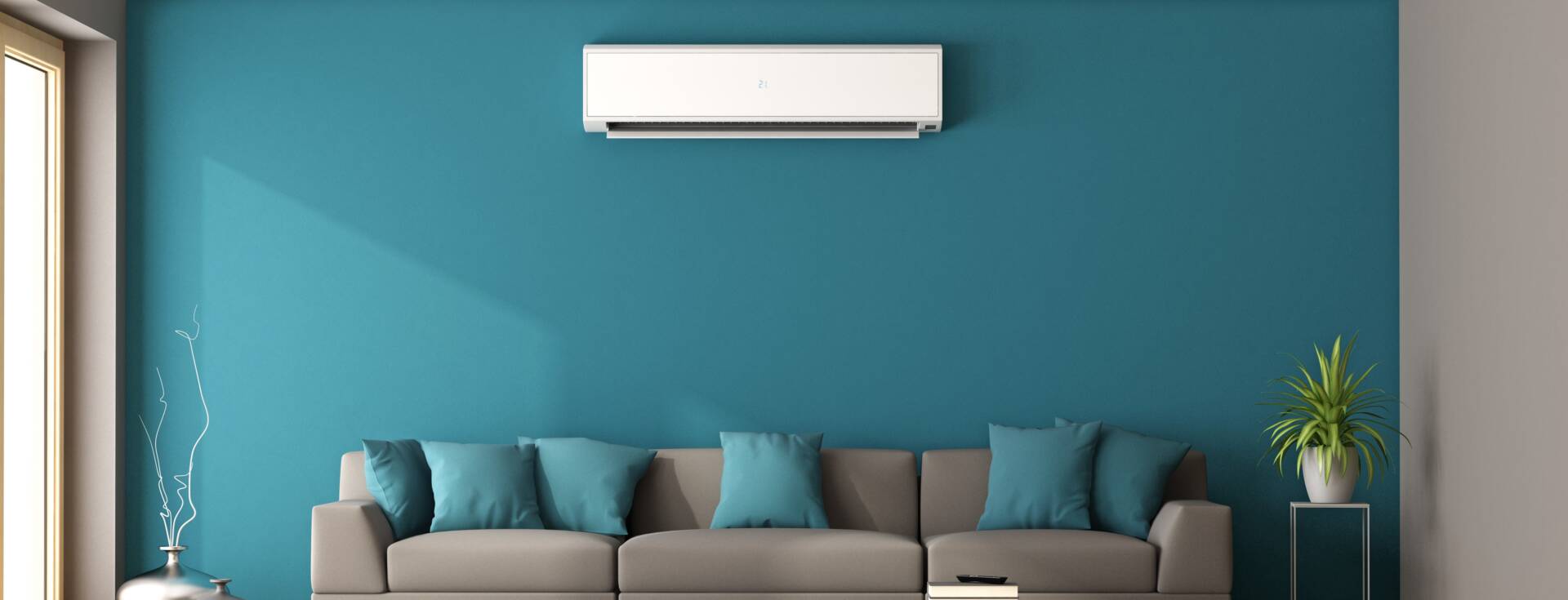 Modern living room with sofa and air conditioner - 3d rendering